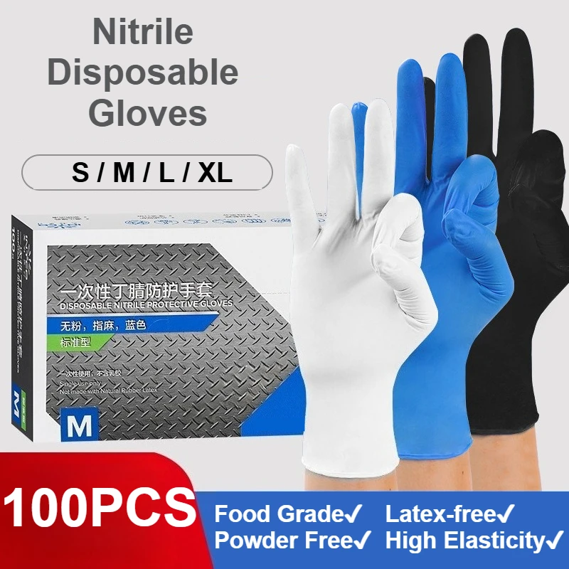 Exam Glove Nitrile - 100 gants jetables en nitrile noir/blanc/bleu/violet,